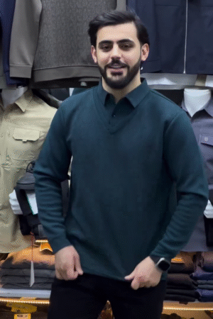 DARK GREEN V-NECK CASUAL SWEATER