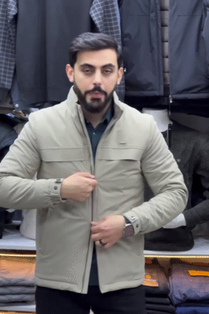 LIGHT BEIGE ZIP-UP JACKET WITH LOGO DETAIL