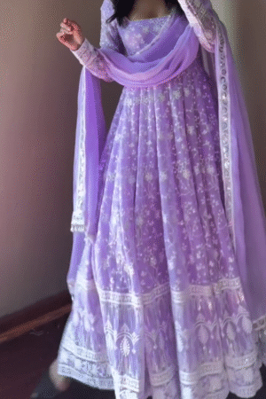 Lavender Heavy Embroidered Anarkali Suit with Dupatta – Elegant Premium Collection