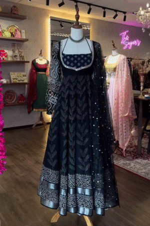 Black Silver-Thread Embroidered Anarkali Suit with Sheer Dupatta – Premium Designer Edition