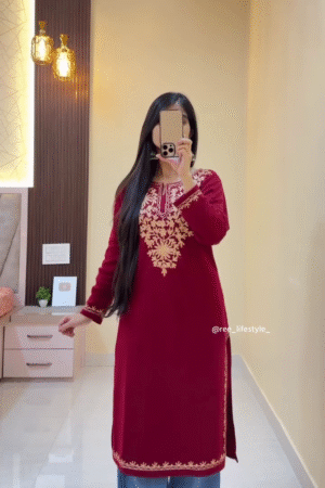 Maroon Straight Kurti with Golden Thread Embroidery – Elegant Daily & Festive Wear Edition
