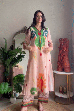 Sky Blue Printed Cotton Kurta & Pant Set – Fresh Floral Everyday Wear