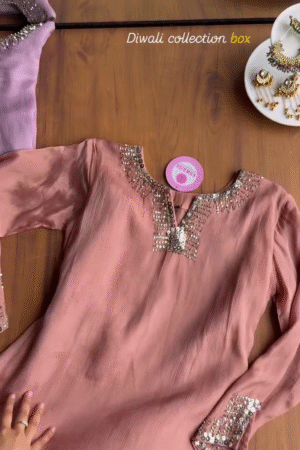 Blush Pink Crushed Silk Kurta with Sequins Handwork Detailing